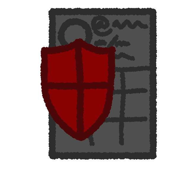 A red shield in front of a grey phone screen with a vague outline of a social media account on it.